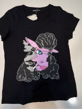 Kruzin Kids Black Tee with Pink Graphic Poodle